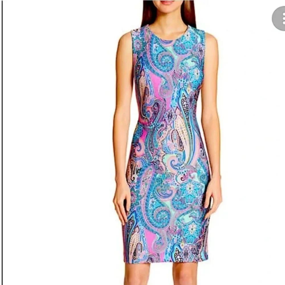 BRAND NEW TOMMY HILFIGER SCUBA PAISLEY PRINT SLEEVELESS SHEATH DRESS